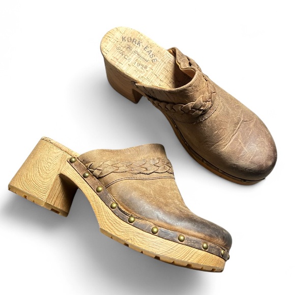 Kork-Ease Tilly Leather Clogs Brown Shoes Slip On Block Heel Size 9M - Picture 2 of 7